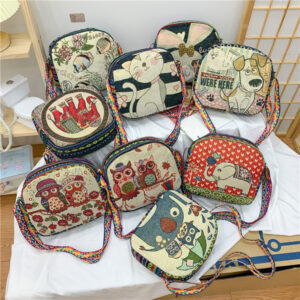 Single Shoulder Dual-Use Embroidered Gold Thread Pattern Ethnic Style Canvas Small Bag