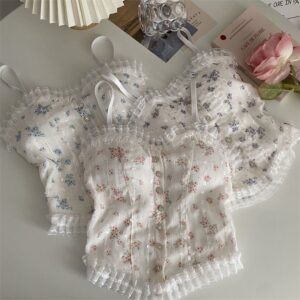 Floral Ear-Trim Camisole French Style Tube Top