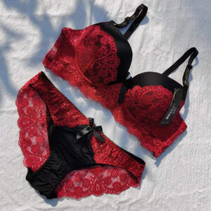 Hollow Wired Steel Ring Thin Sexy Lace Push Up Bra Panty Suit