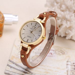 Micro Rivet Ladies Casual Thin Belt PU Leather Quartz Watch