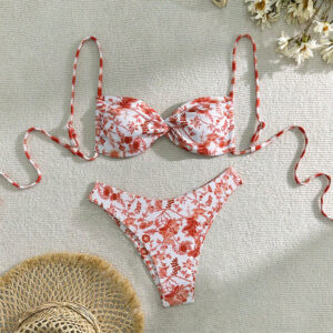 Floral Lace-Up Sexy Beach Bikini Swimsuit