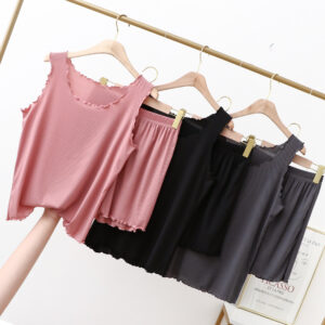 Home Wear Ice Silk Sleeveless Two Piece Vest Set