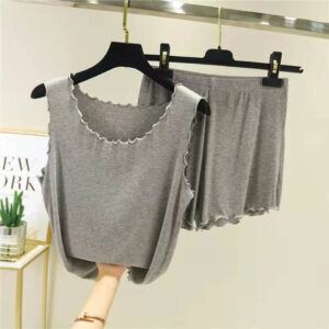 Home Wear Spandex Cotton Sleeveless Two Piece Vest Set