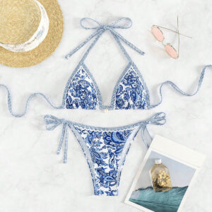 Printed Drawstring Western Swimsuit Bikini Set